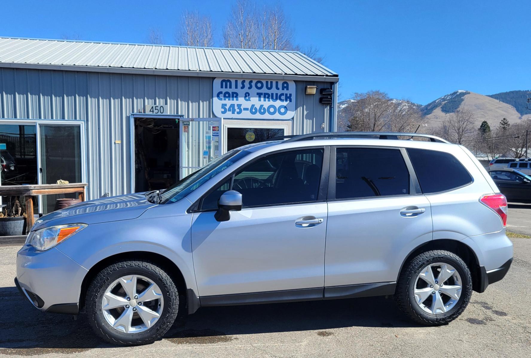 2015 Silver /Black Subaru Forester Premium (JF2SJADC3FH) with an 2.5L H4 engine, Automatic transmission, located at 450 N Russell, Missoula, MT, 59801, (406) 543-6600, 46.874496, -114.017433 - Photo #0